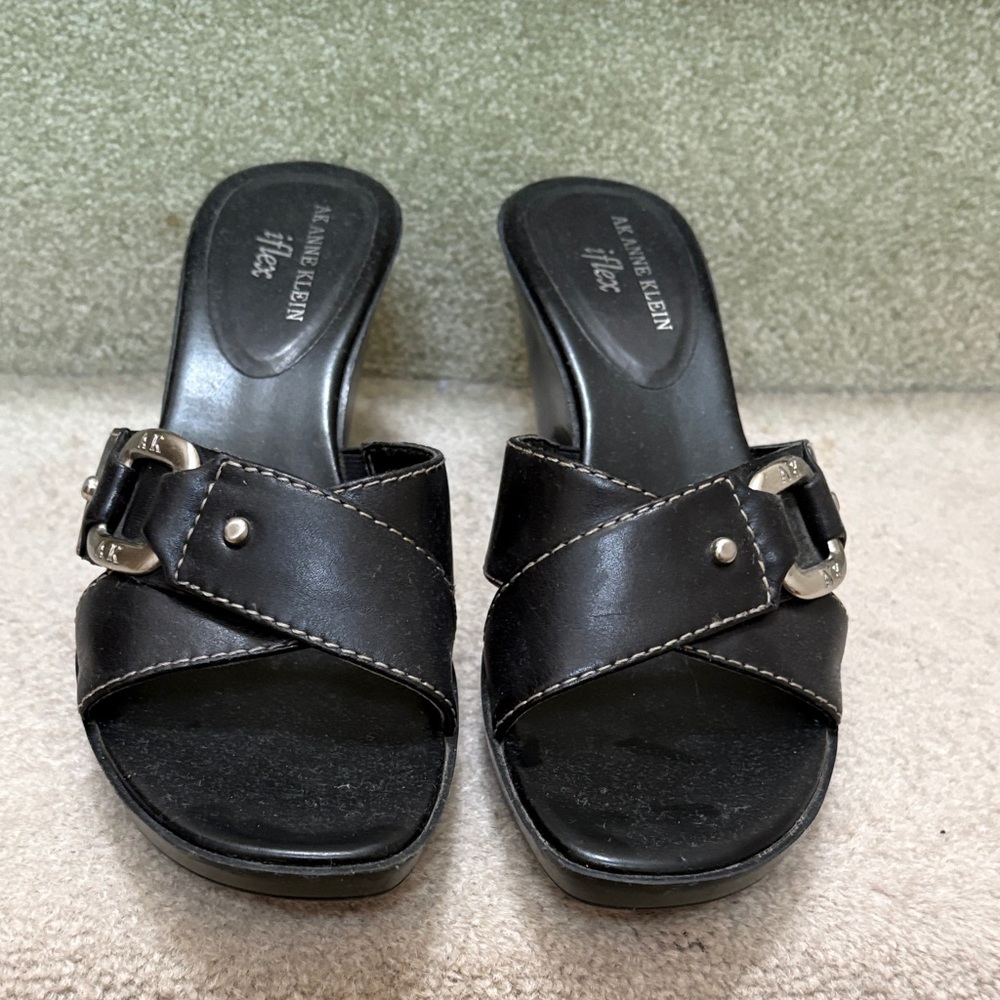 Anne Klein Women’s Black Buckle Leather Sandals